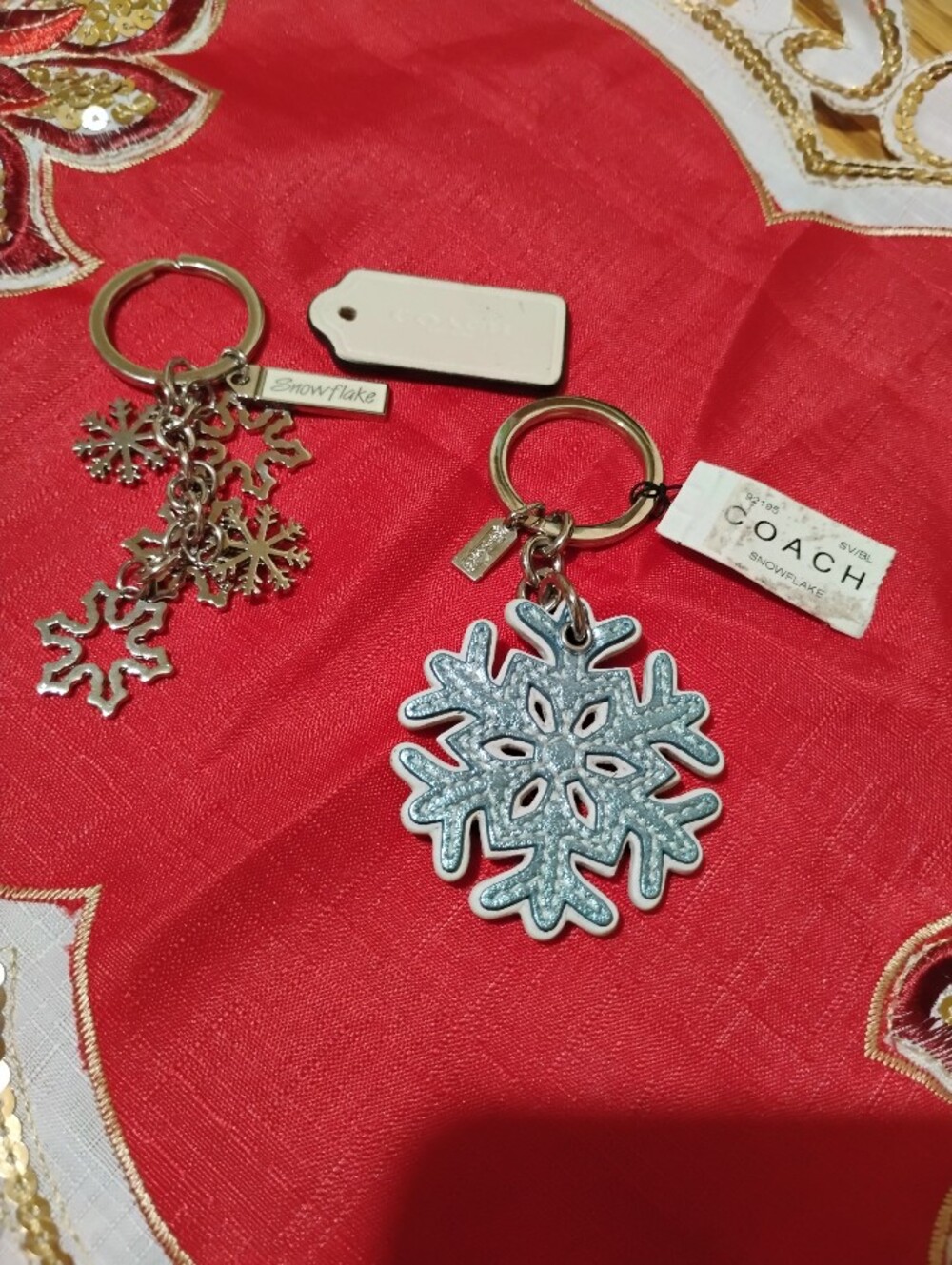 Coach Accessories (2) Snowflake Keychains and Leather Coach Tag